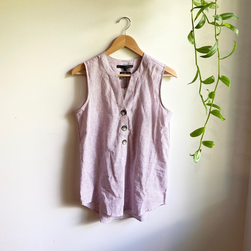 Harve Benard Linen Red & White Striped Tank Top
